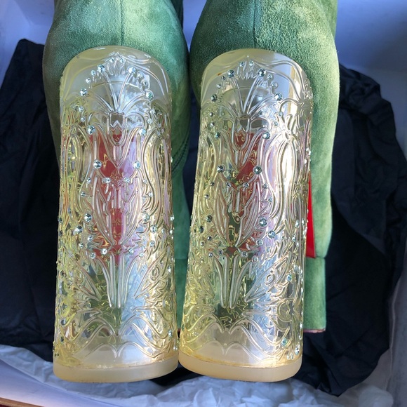 FINAL SALE Christian Louboutin green suede crystal Izamayaz platform boot 39 8.5 - Picture 3 of 4